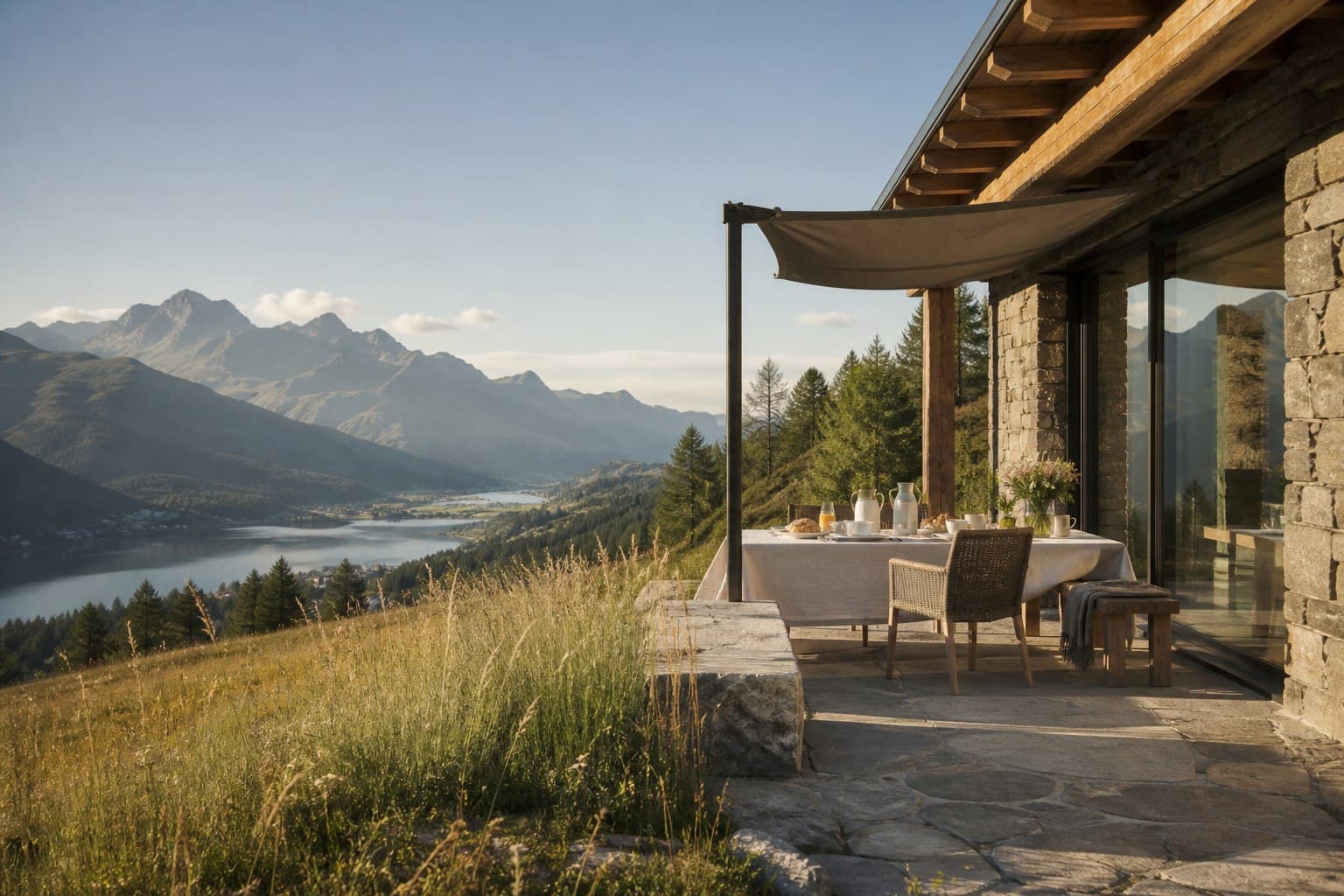 Terrasse alpine en été